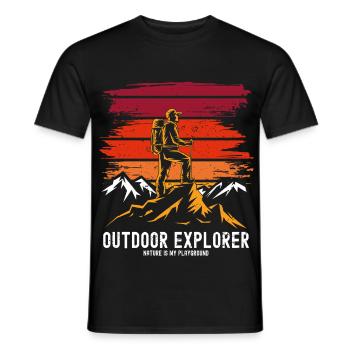 Outdoor Explorer Hiking & Mountaineering Nature - Men's T-Shirt - black - Front - AI Model Male 178 light (178cm)
