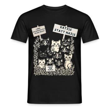 Demo Katzen gegen rechts  - Männer T-Shirt - Schwarz - Vorne - AI Model Male 178 light (178cm)