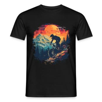 Mountainbiking Synthwave - Männer T-Shirt - Schwarz - Vorne - AI Model Male 178 light (178cm)