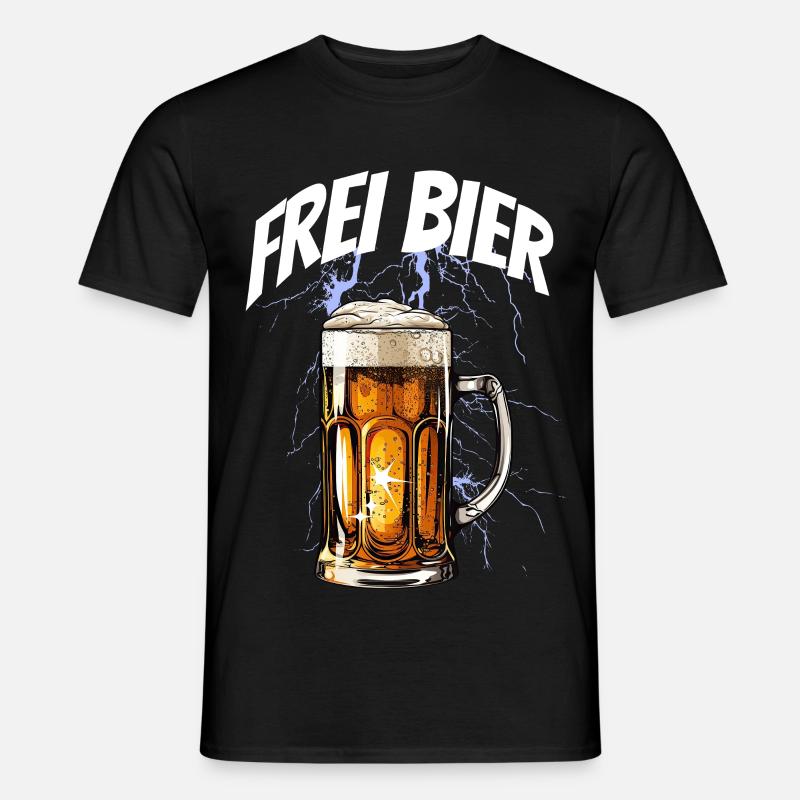 Blitzender Bierkrug mit Frei-Bier-Text - Männer T-Shirt - Schwarz