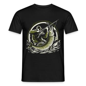 Pêche Pêcheur Brochet Poisson Géant Vert Olive Cadeau - T-shirt homme - noir - Devant - AI Model Male 178 light (178cm)