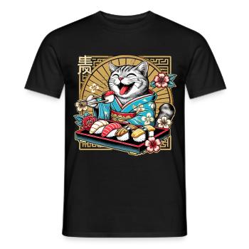Sushi Cat Tiger Kimono Maki Nigiri Gift - Men's T-Shirt - black - Front - AI Model Male 178 light (178cm)