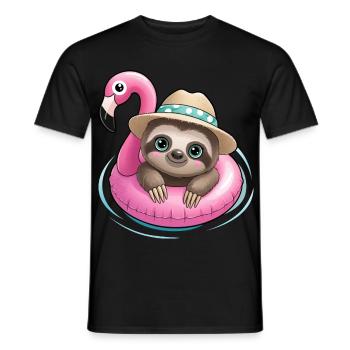 Kawaii Sloth in Flamingo🦩 - Men's T-Shirt - black - Front - AI Model Male 178 light (178cm)