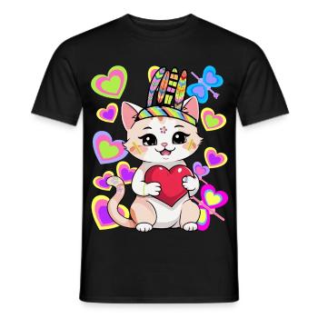 Cat Birthday Kids Child Heart Hearts Baby - Men's T-Shirt - black - Front - AI Model Male 178 light (178cm)