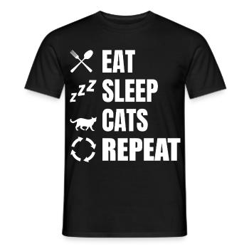 Manger dormir chats répéter - T-shirt homme - noir - Devant - AI Model Male 178 light (178cm)