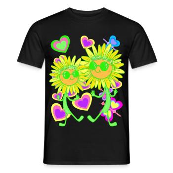 Sunflower Flower Heart Retro 80s 90s Kids - Men's T-Shirt - black - Front - AI Model Male 178 light (178cm)