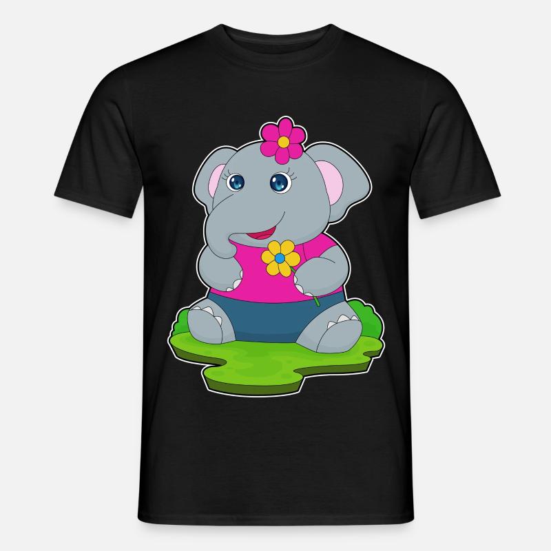 Elefant Blumen - Männer T-Shirt - Schwarz