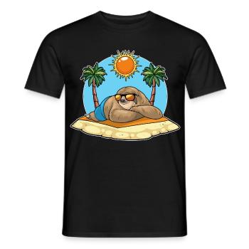 Sloth Beach Palm Trees Summer - Men's T-Shirt - black - Front - AI Model Male 178 light (178cm)