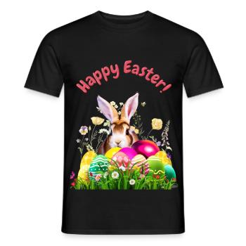 Un joli lapin de Pâques avec des œufs colorés - T-shirt homme - noir - Devant - AI Model Male 178 light (178cm)