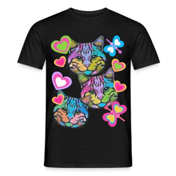 Katzen Katze Retro Schmetterlinge Herz Vintage - Männer T-Shirt - Schwarz - Vorne - AI Model Male 178 light (178cm)