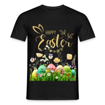 Goldenes Osterfest - Blumen und Eier - Männer T-Shirt - Schwarz - Vorne - AI Model Male 178 light (178cm)