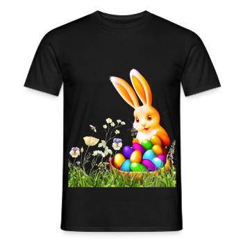 Easter bunny with colorful eggs - Men's T-Shirt - black - Front - AI Model Male 178 light (178cm)