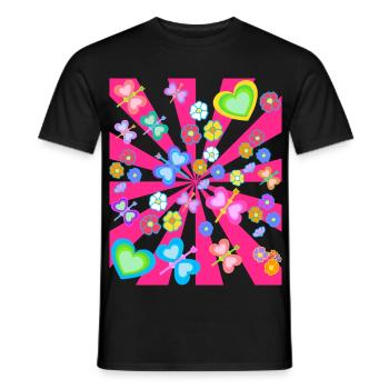Blumen Blume Herz Herzen Schmetterlinge Retro 80er - Männer T-Shirt - Schwarz - Vorne - AI Model Male 178 light (178cm)