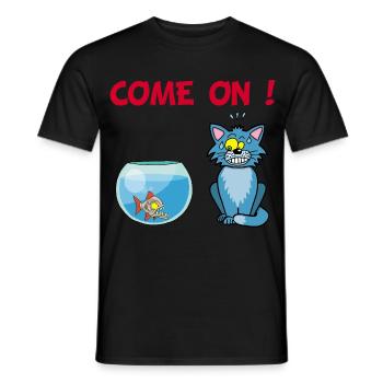 Cat and piranha - Men's T-Shirt - black - Front - AI Model Male 178 light (178cm)