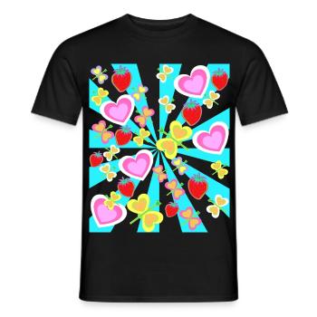 Retro Sommer Erdbeeren Herz Schmetterlinge Natur - Männer T-Shirt - Schwarz - Vorne - AI Model Male 178 light (178cm)