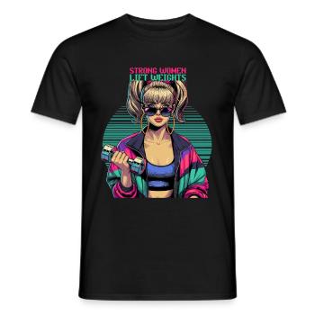starke Frauen heben Gewichte Gym 90er Geschenk - Männer T-Shirt - Schwarz - Vorne - AI Model Male 178 light (178cm)