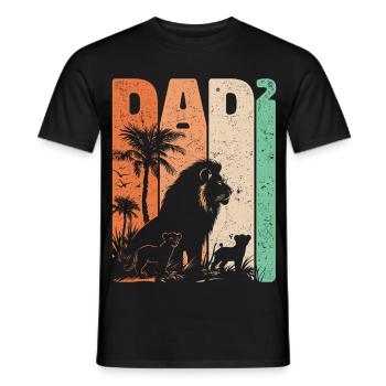 Father's Day Lion Dad High Two Kids Gift - Men's T-Shirt - black - Front - AI Model Male 178 light (178cm)