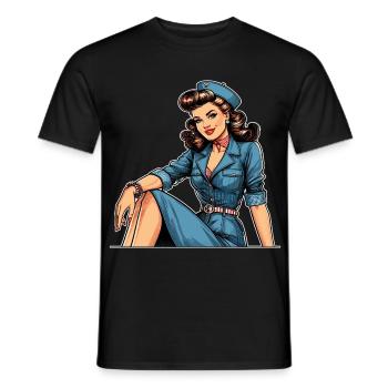 Pin Up Retro Stewardess Flugbegleiterin Geschenk - Männer T-Shirt - Schwarz - Vorne - AI Model Male 178 light (178cm)