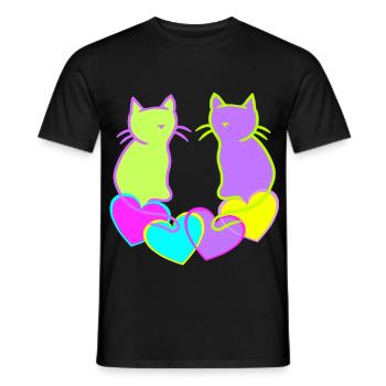 Retro Cats Cat Valentine Heart Hearts Vintage - Men's T-Shirt - black - Front - AI Model Male 178 light (178cm)