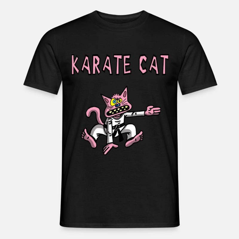 Karate und rosa Katze - Männer T-Shirt - Schwarz