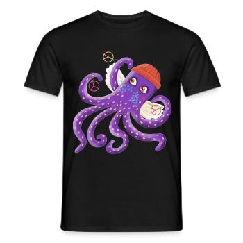 Peace octopus Sepp swims for peace - Men's T-Shirt - black - Front - AI Model Male 178 light (178cm)