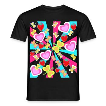 Kinder Sommer Retro Schmetterlinge Obst Herzen - Männer T-Shirt - Schwarz - Vorne - AI Model Male 178 light (178cm)