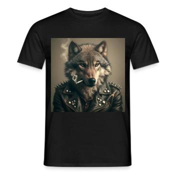 Loup à bascule avec veste en cuir - T-shirt homme - noir - Devant - AI Model Male 178 light (178cm)