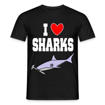 I love sharks Funny hammer head shark, cute hammer - Men's T-Shirt - black - Front - AI Model Male 178 light (178cm)