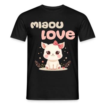 Meow Love Character by Helfspawn - Men's T-Shirt - black - Front - AI Model Male 178 light (178cm)