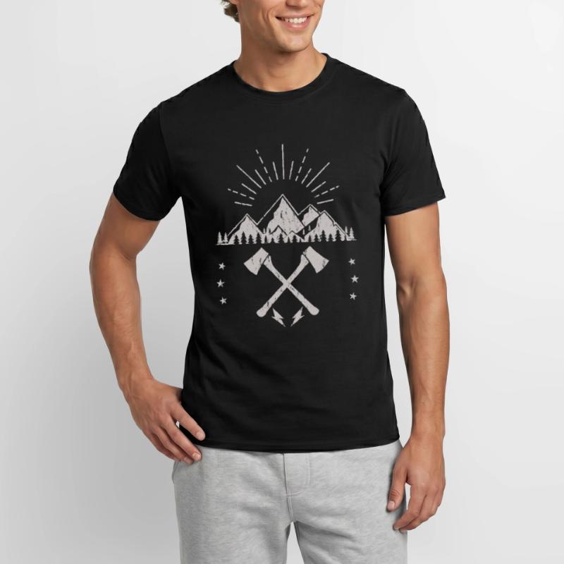 Rugged Mountain Sunrise Axe Emblem Men’s T-shirt