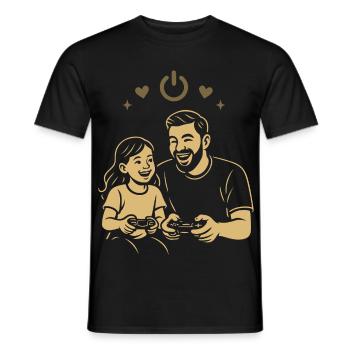 Papa & Tochter beim Zocken - Gaming-Motiv - Männer T-Shirt - Schwarz - Vorne - AI Model Male 178 light (178cm)