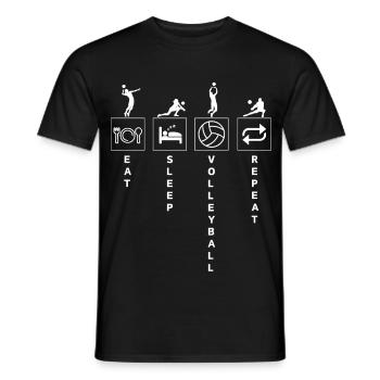 Lustiges Volleyball Sport Zitat Essen Schlaf Wiederholen - Männer T-Shirt - Schwarz - Vorne - AI Model Male 178 light (178cm)