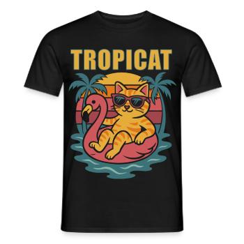 TROPICAT - Funny Sommer Katze Design - Männer T-Shirt - Schwarz - Vorne - AI Model Male 178 light (178cm)