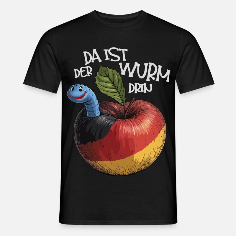 Wurm im Apfel mit Spruch - Männer T-Shirt - Schwarz