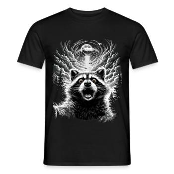 Waschbär Selfie Ufo Lustig Racoon Shirt - Männer T-Shirt - Schwarz - Vorne - AI Model Male 178 light (178cm)