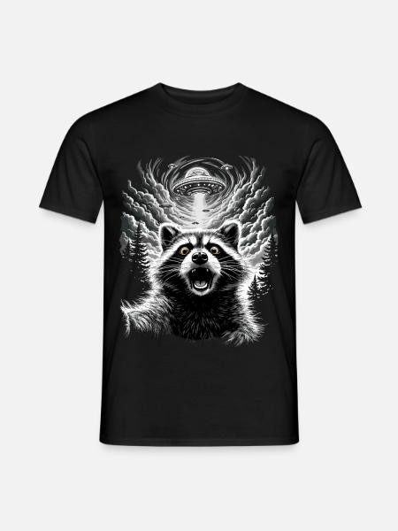 Waschbär Selfie Ufo Lustig Racoon Shirt - Männer T-Shirt - Schwarz
