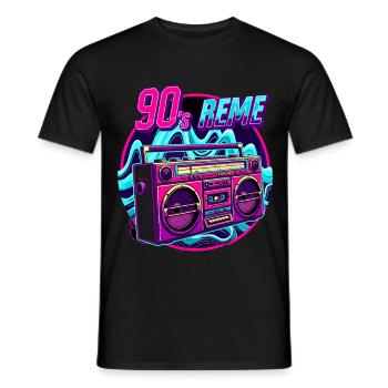 90s - Neon Boombox Retro Music Style - Men's T-Shirt - black - Front - AI Model Male 178 light (178cm)