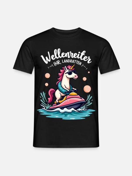 Pinker Einhorn Wellenreiter - Männer T-Shirt - Schwarz