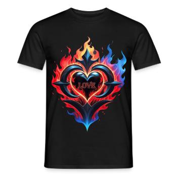 Ein flammendes Herz, das Feuer der Liebe. - Männer T-Shirt - Schwarz - Vorne - AI Model Male 178 light (178cm)