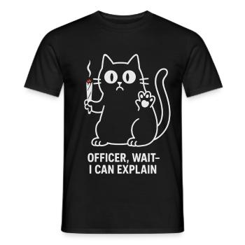 Entspanntes Katzendesign - Officer Wait, ich kann es erklären - Männer T-Shirt - Schwarz - Vorne - AI Model Male 178 light (178cm)