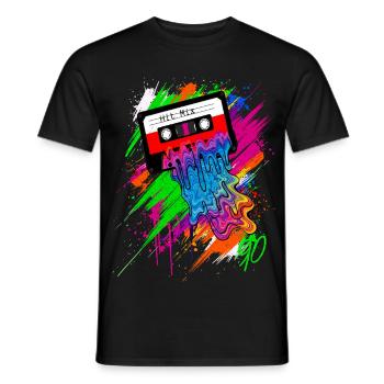 The 90s Sound - Graffiti Kassette Bunt Neon - Männer T-Shirt - Schwarz - Vorne - AI Model Male 178 light (178cm)