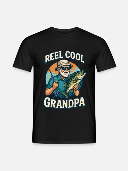 Reel cool Grandpa - Lustiges Angler Opa Design - Männer T-Shirt - Schwarz