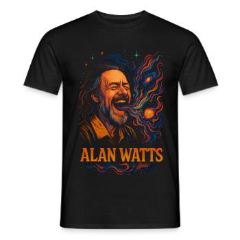 Alan Watts Cosmic Laugh Tee - Men's T-Shirt - black - Front - AI Model Male 178 light (178cm)
