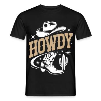Howdy - Western Cowboy with Hat and Cactus - Men's T-Shirt - black - Front - AI Model Male 178 light (178cm)
