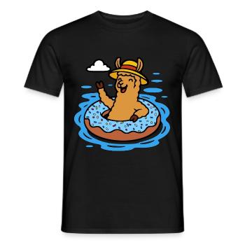 Alpaga avec beignet anneau de natation Funny Animals Kids - T-shirt homme - noir - Devant - AI Model Male 178 light (178cm)