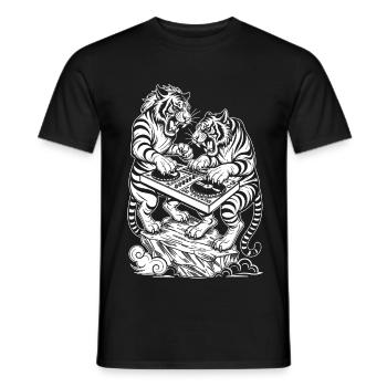 Techno DJ Shirt: Raver Tiger in Electro Vibes - Men's T-Shirt - black - Front - AI Model Male 178 light (178cm)