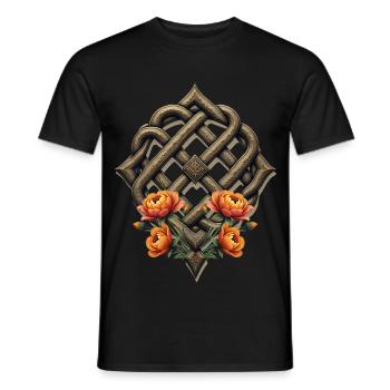 Keltische Kunst und florale Pracht in warmen Tönen. - Männer T-Shirt - Schwarz - Vorne - AI Model Male 178 light (178cm)