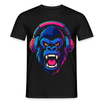 Neon Gorilla With Headphones - Men's T-Shirt - black - Front - AI Model Male 178 light (178cm)
