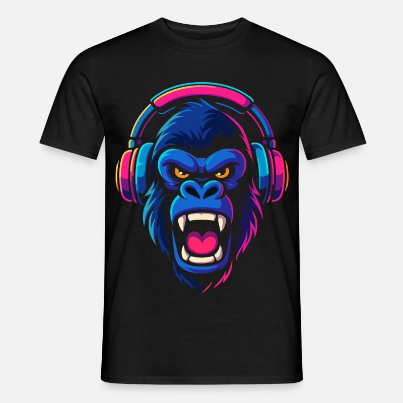 Neon Gorilla mit Kopfhörern - Männer T-Shirt - Schwarz