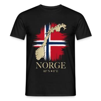 Norge Norwegen Flagge Karte Koordinaten 60°N 8°E - Männer T-Shirt - Schwarz - Vorne - AI Model Male 178 light (178cm)